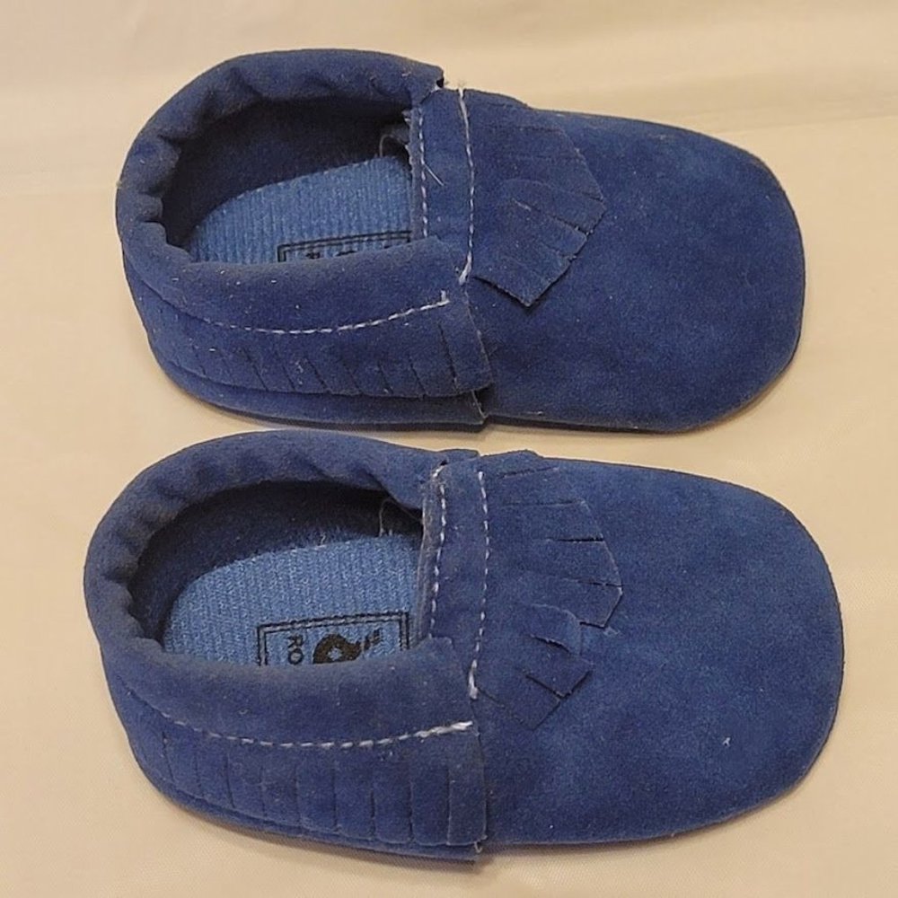 Romirus Blue Moccasins infant Toddler Baby Crib Shoe Size 1 - Picture 5 of 10